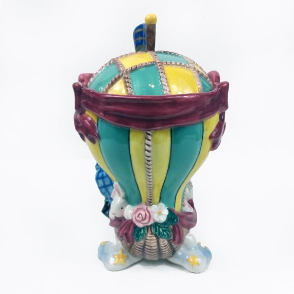 Vintage 1995 Fitz & Floyd Bunnies Hot Air Balloon Cookie Jar - Picture 5 of 13